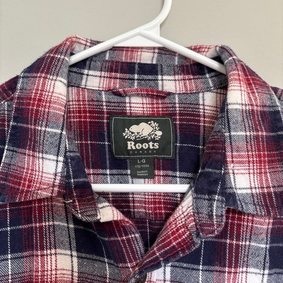 ROOTS Men's Size Large Flannel Button Down Blue Red Plaid Gorpcore Outdoors Warm - Picture 7 of 13